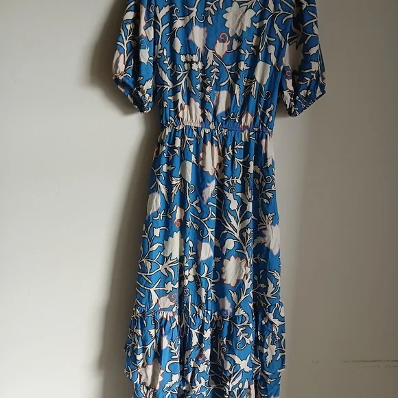 Women’s Knox Rose Blue Floral Puff Sleeve Layered Ruffle Hem Wrap Maxi Dress NWT - Picture 14 of 14